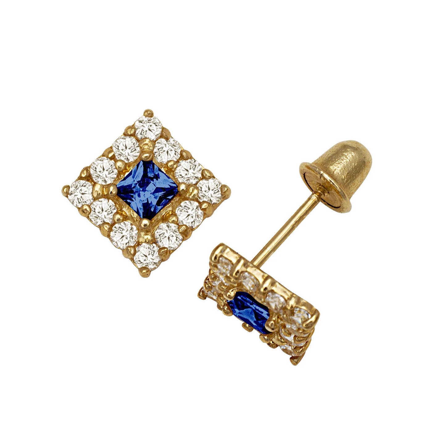 14k Yellow & White Gold CZ Birthstone Stud Screw Back Earrings for Women