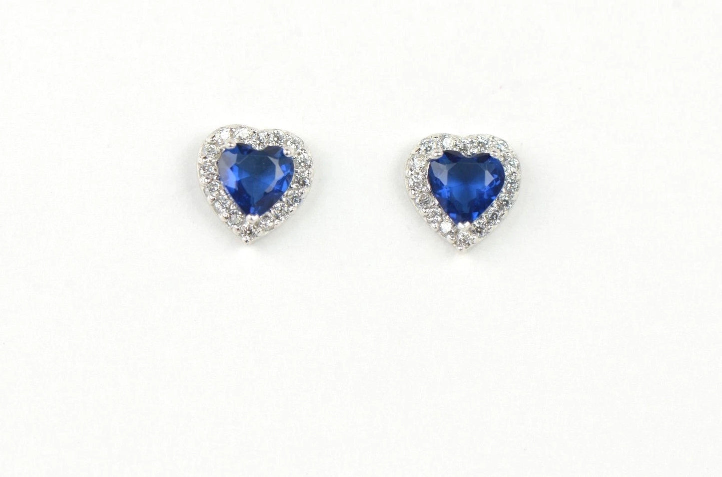 14k Solid White Gold Halo Heart Stud Earrings