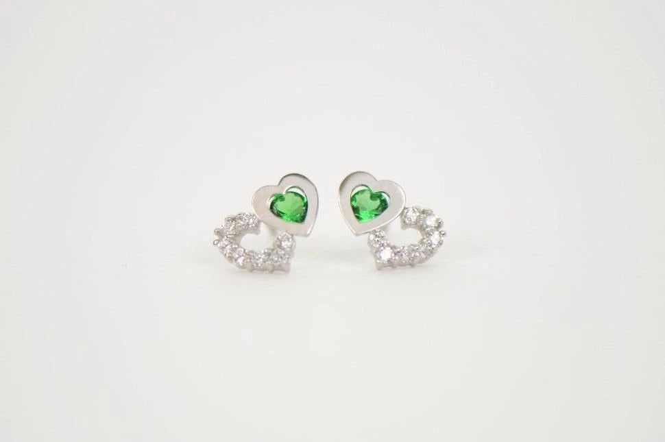 14K White Gold Double Heart Earrings