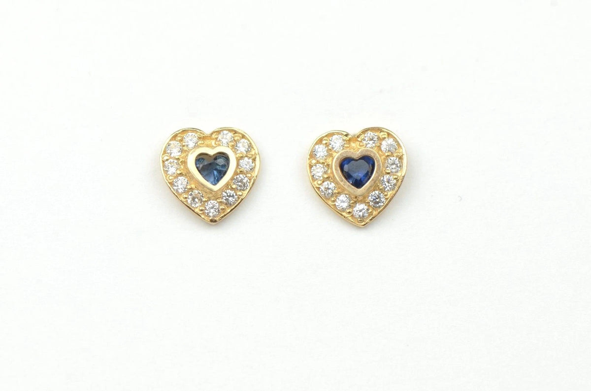 14K Yellow Gold Birthstone Heart with CZ Stud Earrings Screw Back