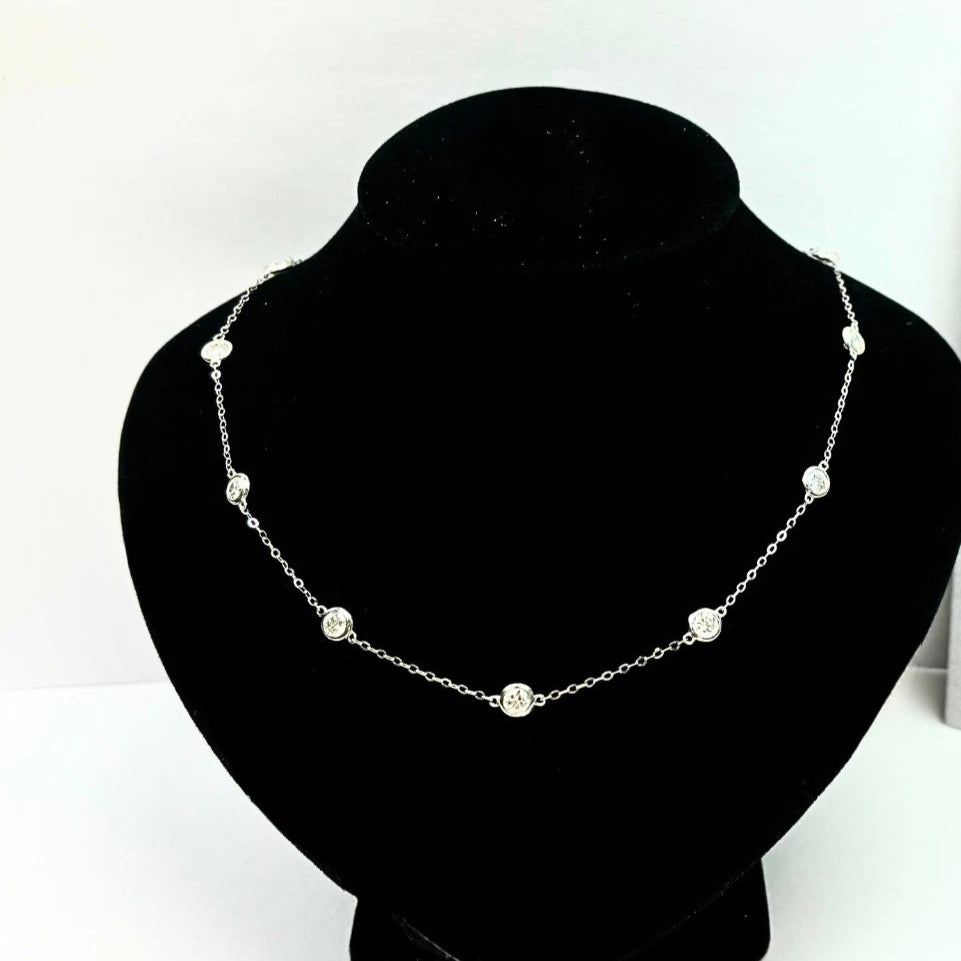 14K WhiteGold Beautiful GRA Certified Round Clear Moissanite Necklaces for Women