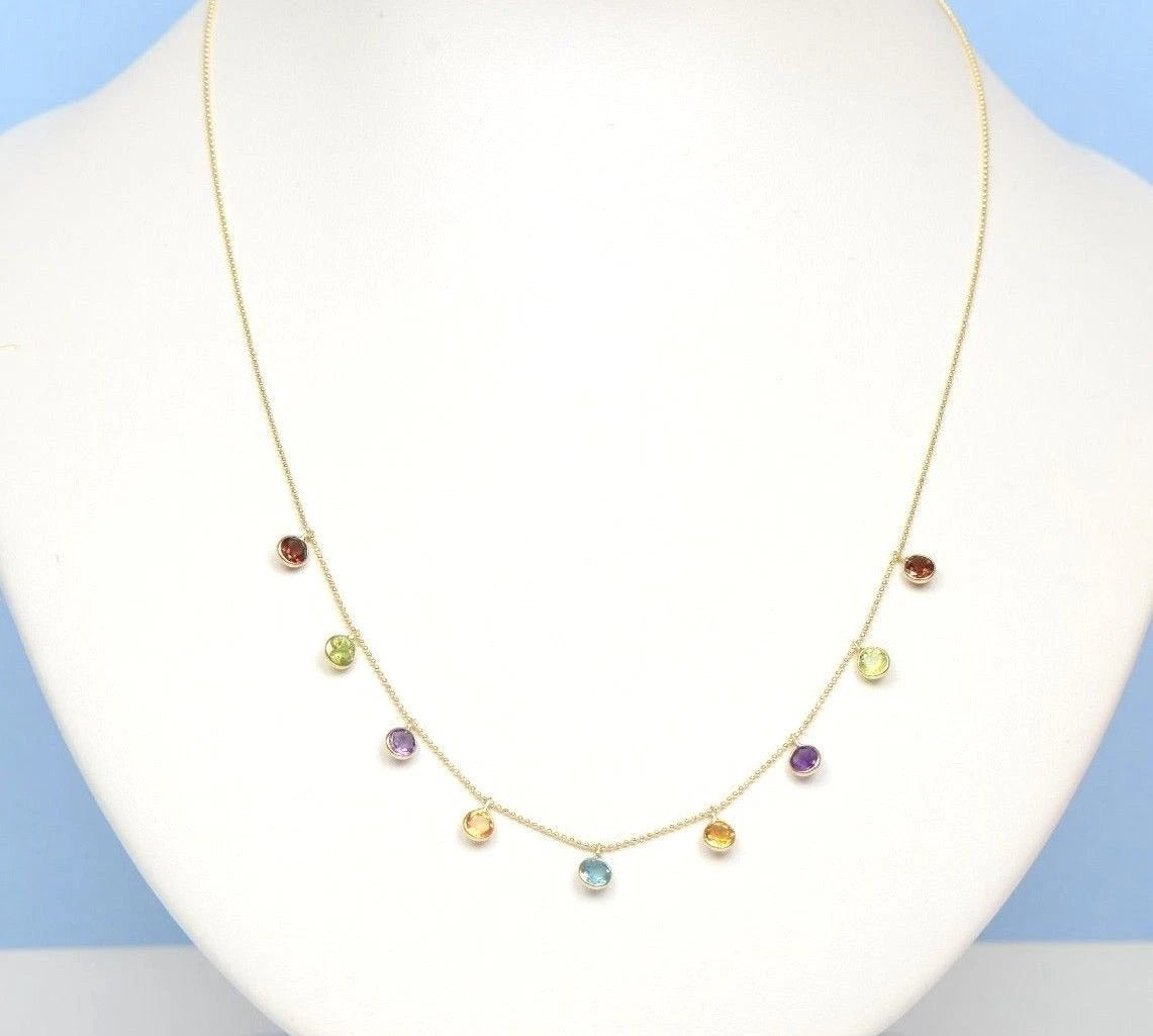 14k Yellow Gold Round Multi CZ by the yard 18" Cleopatra Necklace
