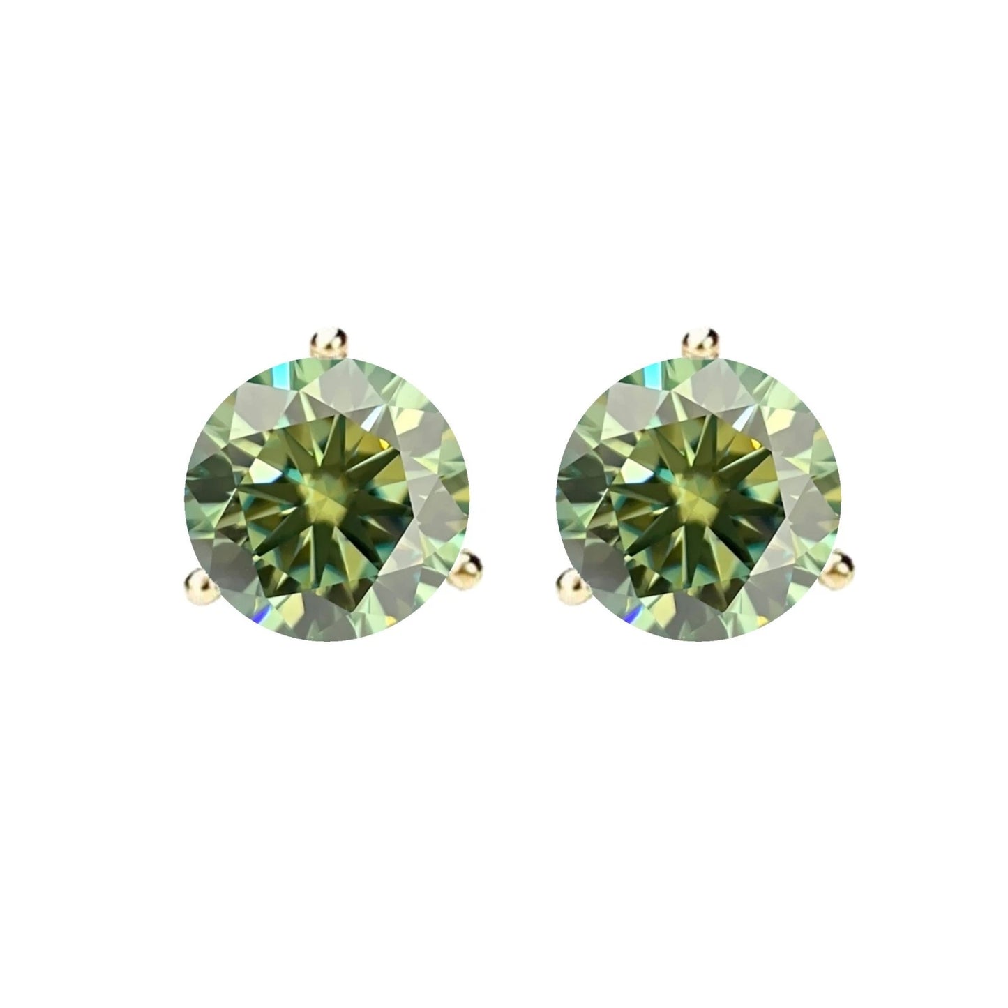 14KGold GRACertifiedD-VVS1 Green Moissanite Martini Push Back Stud Earrings