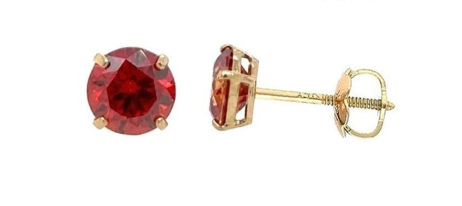 14K Gold GRA Certified D-VVS1 Round Garnet Moissanite Back Screw Studs Earrings