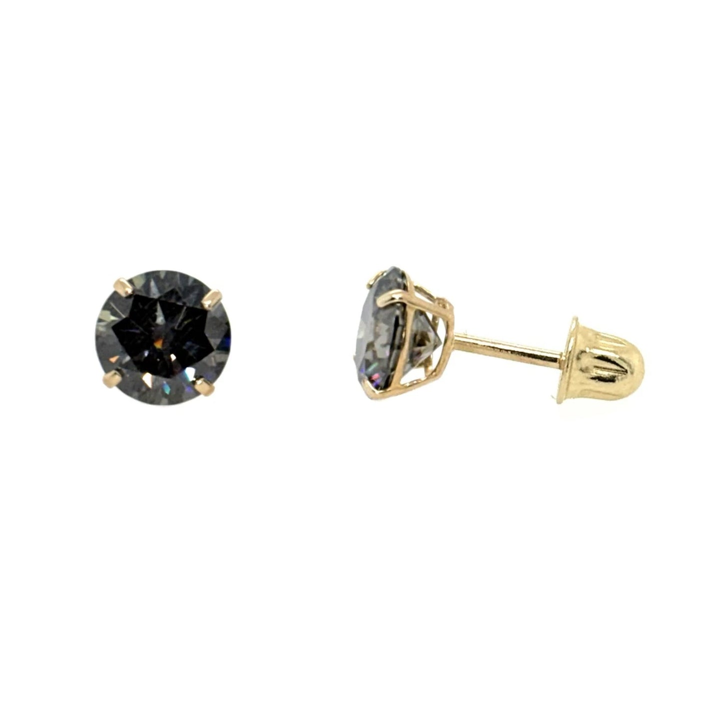 14K Gold GRA Certified D-VVS1 Round Moissanite Grey Screw Back Studs Earrings