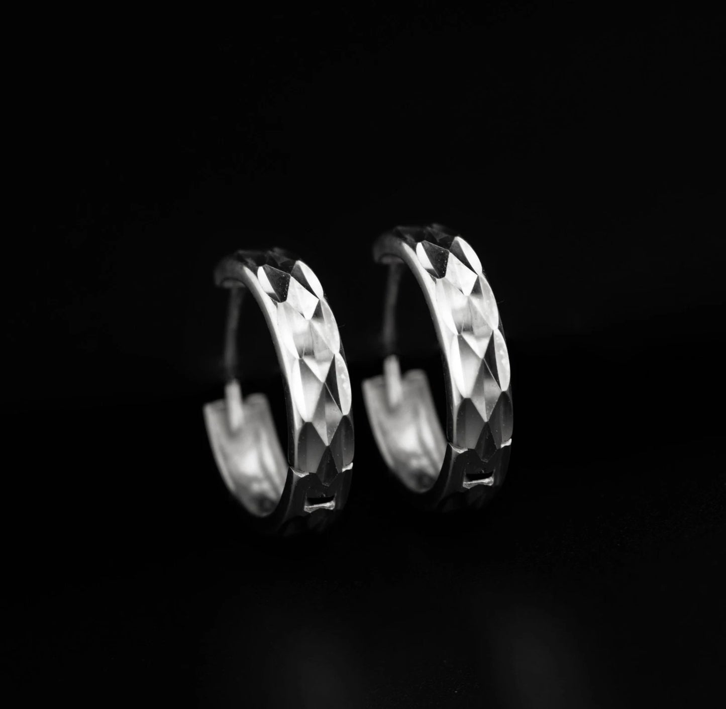 14k Yellow and White Gold Diamond Cut Huggie Hoop Earrings