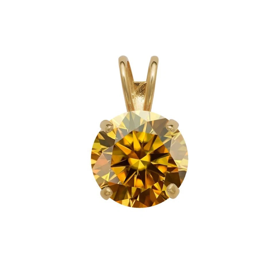 14K Gold GRA Certified D-VVS1 Round Champagne Moissanite Pendant