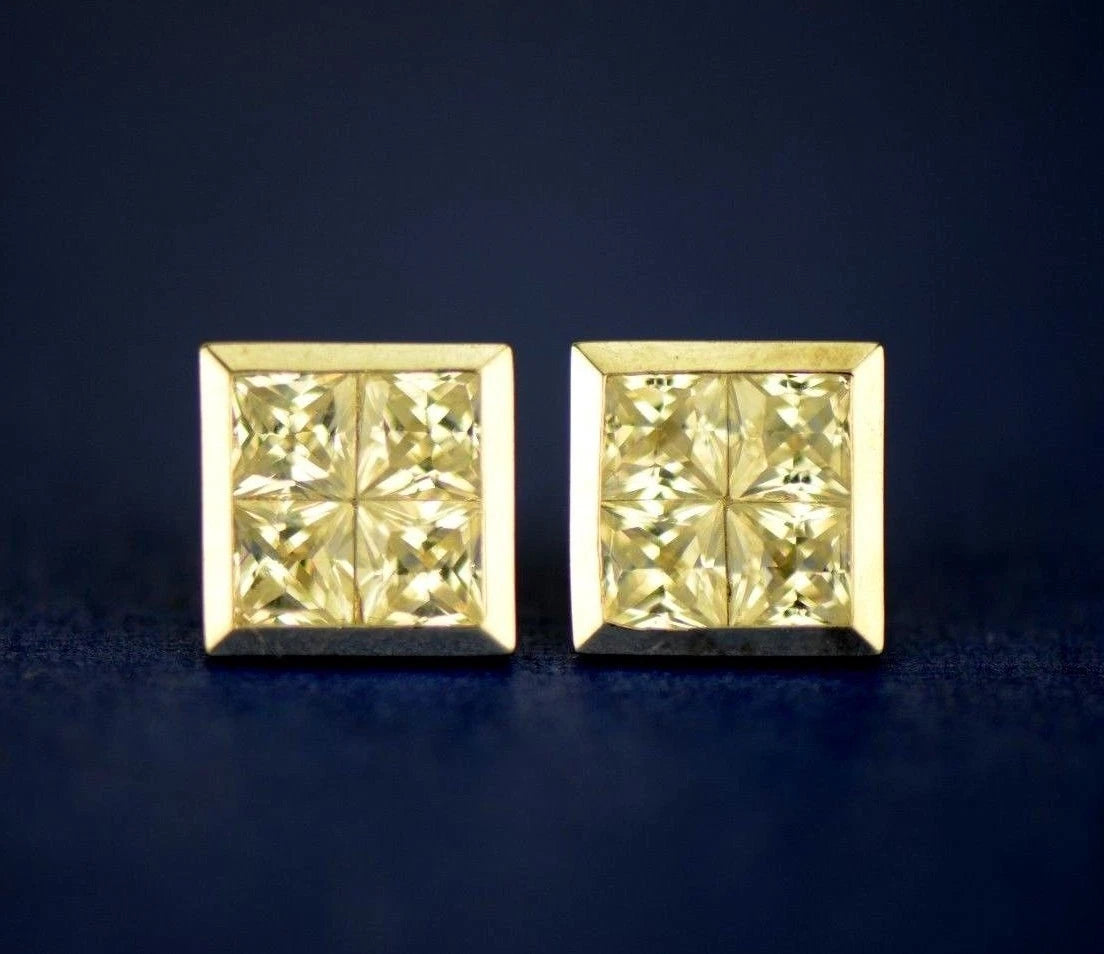 14K Yellow or White Gold Fancy Square CZ Stud Earring