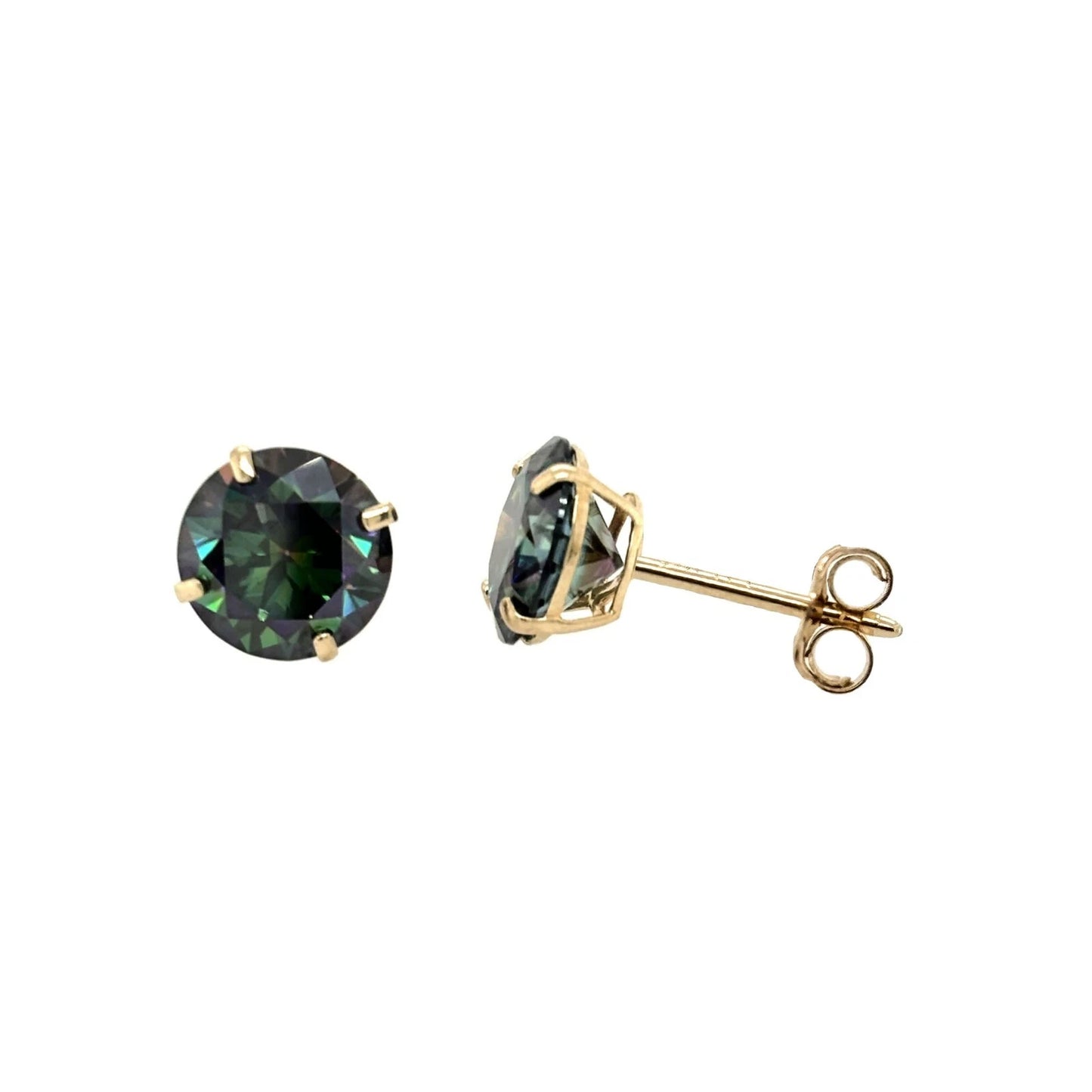 14K Gold GRA Certified D-VVS1 Rainbow Green Moissanite Studs Earrings Push Back