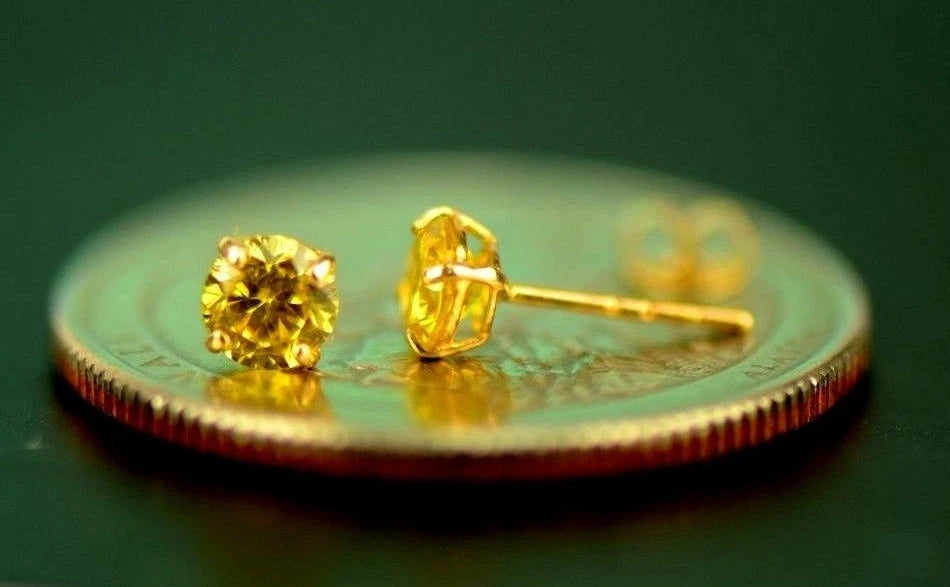 14K Yellow Gold 4mm Round Shaped Birthstone Stud Push Back Earrings for Women