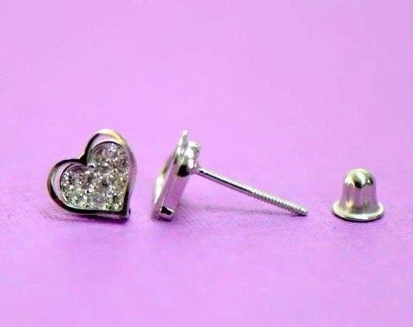 14K White Yellow Gold Heart Shape CZ Stud Earrings