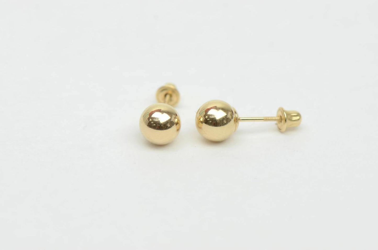 14k Solid Yellow Gold Ball stud earrings with screw back round High Polish