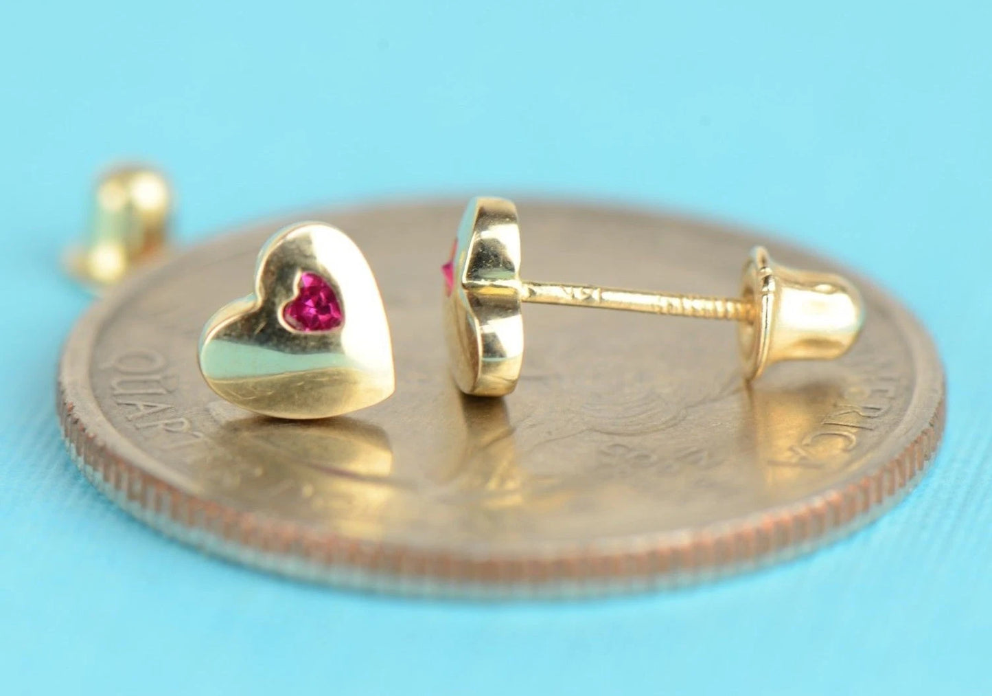 14K White or Yellow Gold Heart One Side Stone Shape CZ Stud Earrings