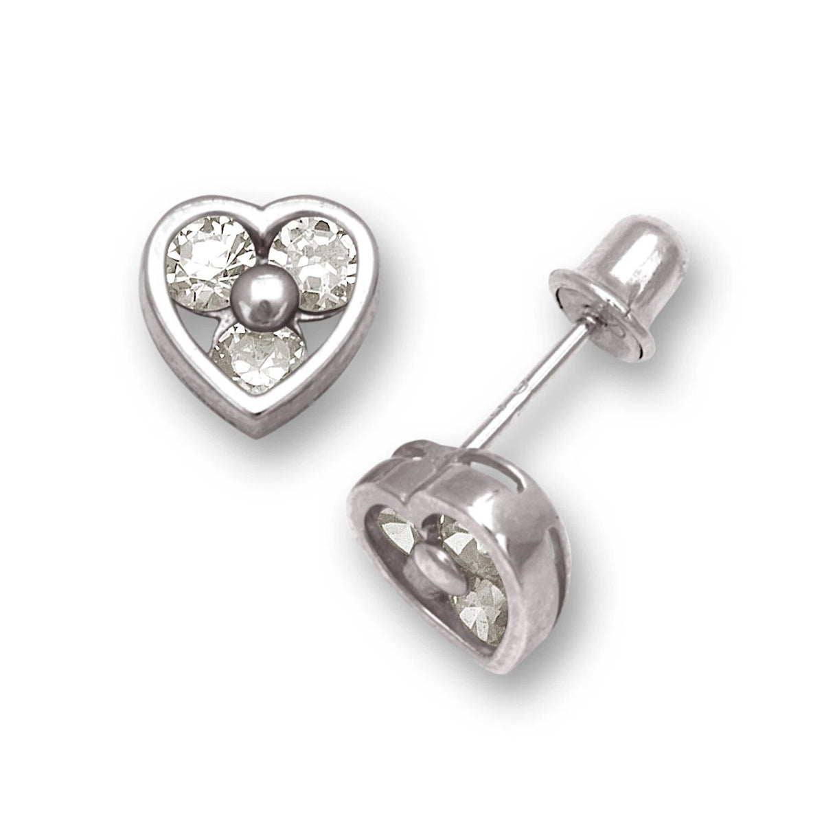 14K Yellow & White Gold Heart Shape CZ Stud Screw Back Earrings for Women