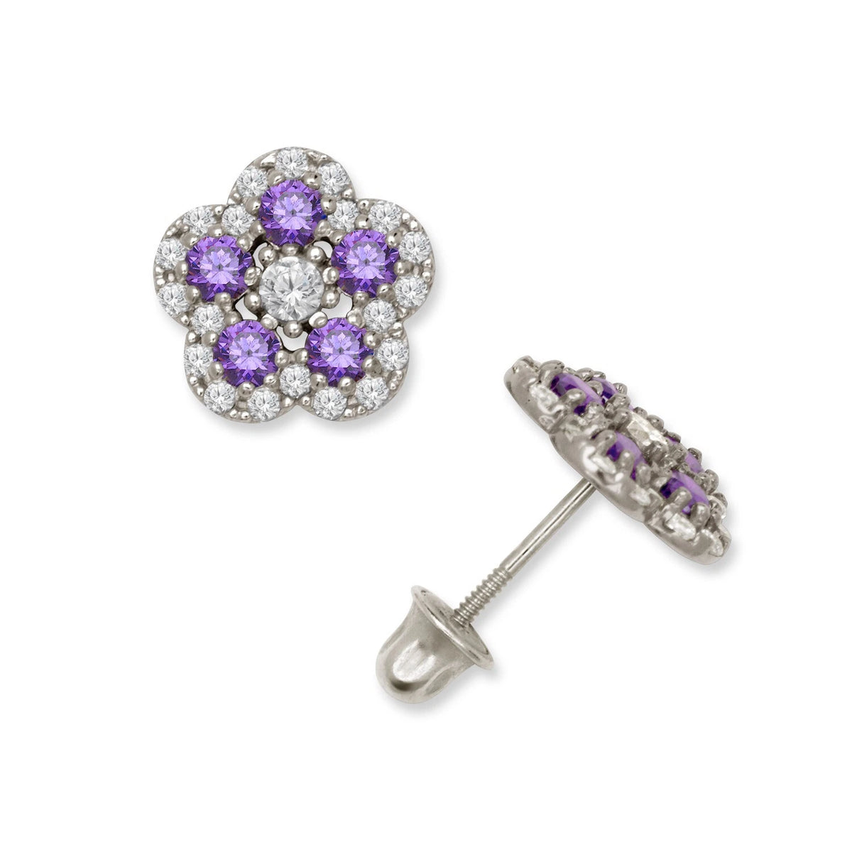 14K Yellow & White Gold Elegant Flower Earrings for Girls