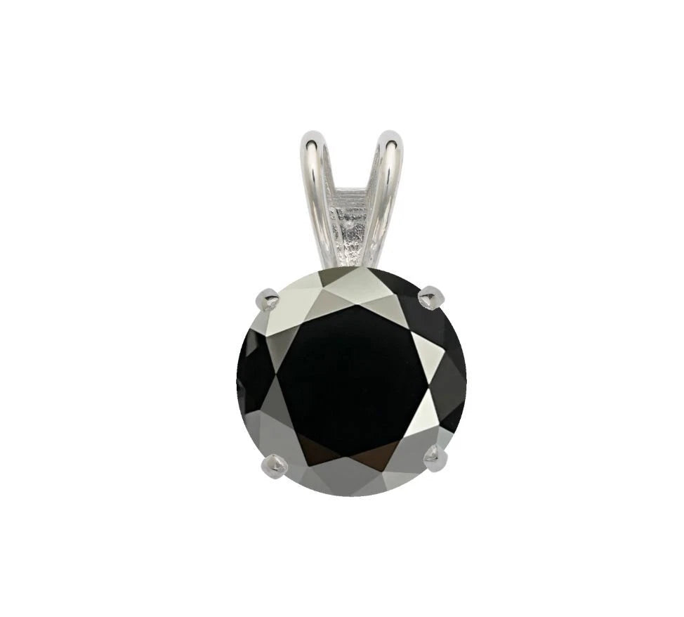 14K Gold GRA Certified D-VVS1 Round Black Moissanite Pendant