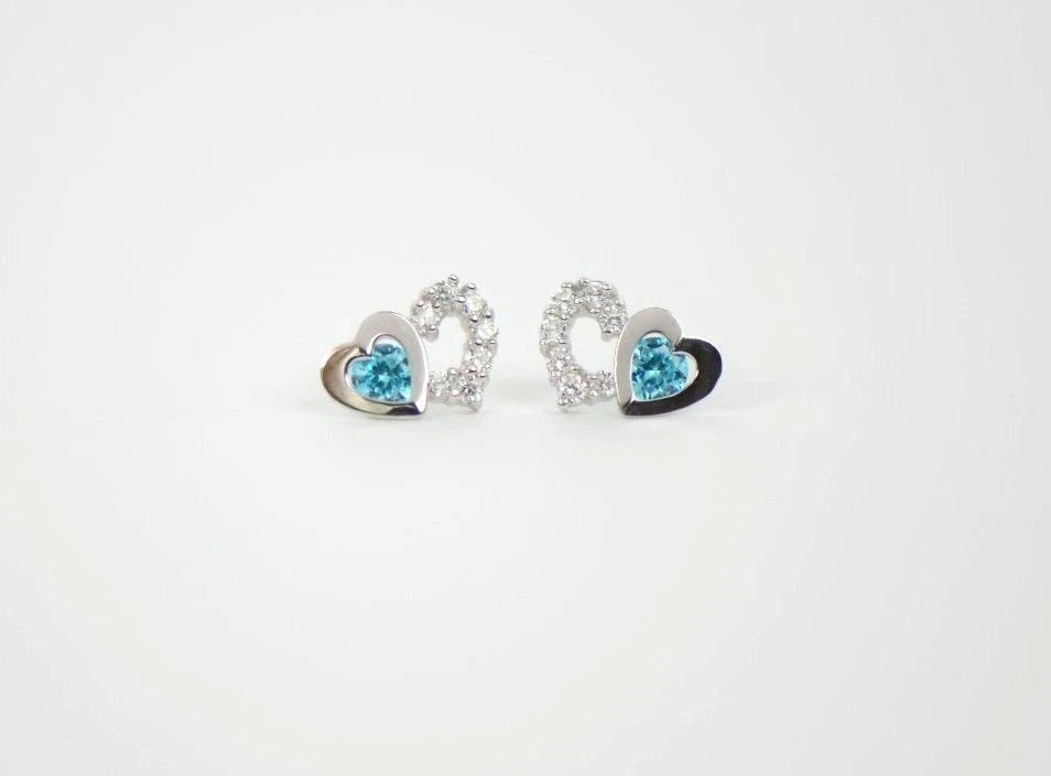 14K White Gold Double Heart Earrings