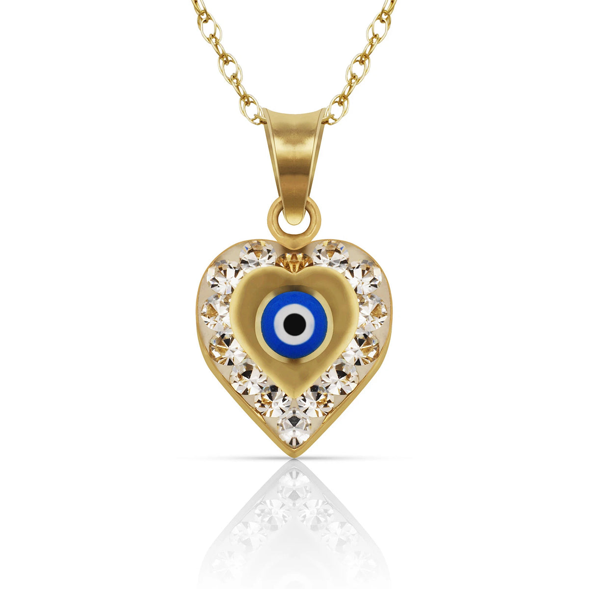 14k Yellow or White Gold CZ Heart Evil Eye Pendants