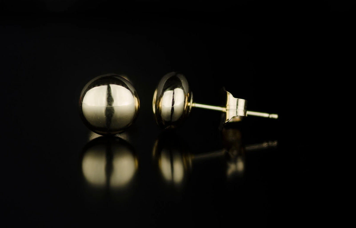 14k Yellow Gold Flat Ball Stud Earrings