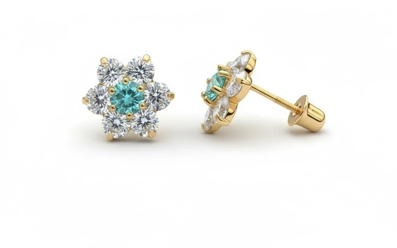 14k Yellow Gold Beautiful Flower Shaped Screw Back Earrings for Women