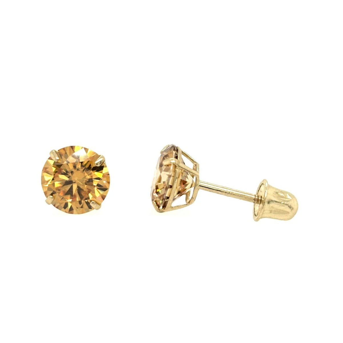 14K Gold Certified GRA D-VVS1 Round Champagne Moissanite Screw Back Studs Earrings