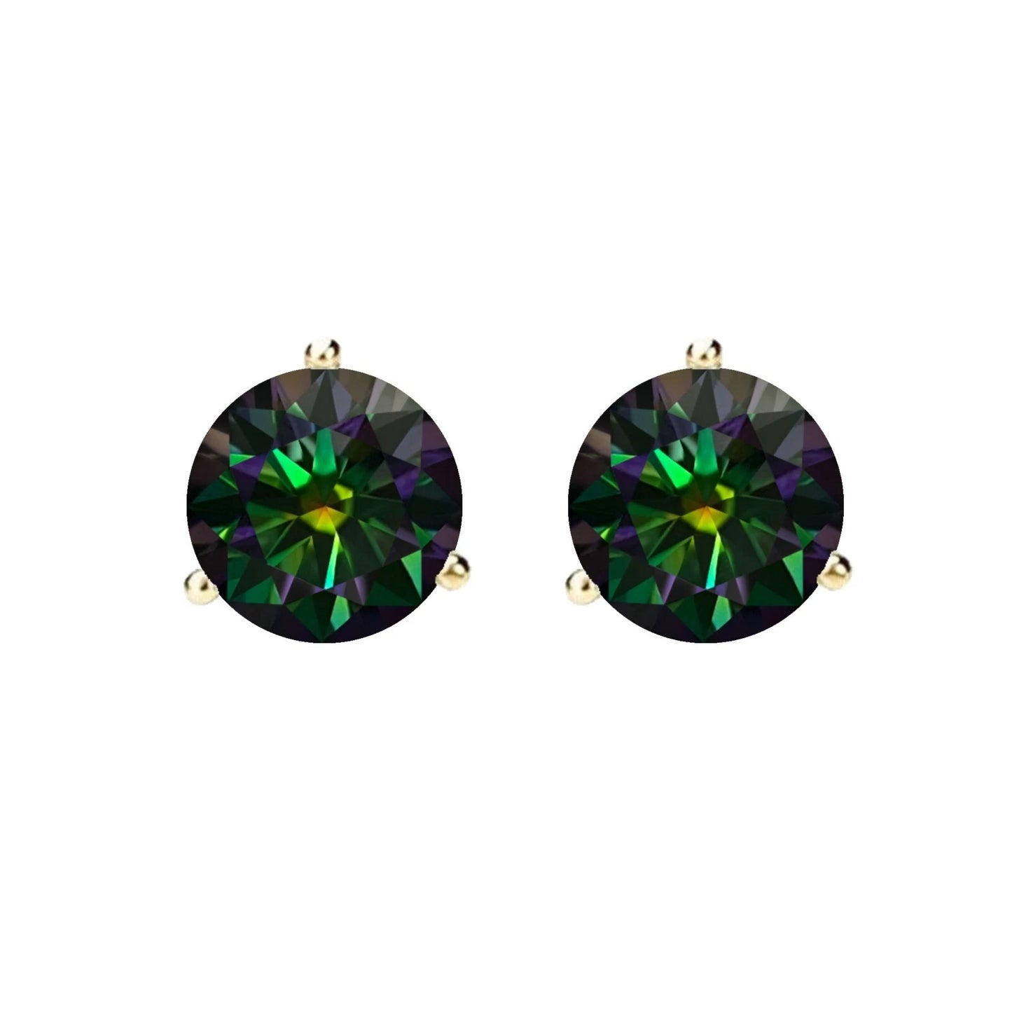 14KGold GRACertifiedD-VVS1 Rainbow Green Moissanite Push Back Stud Earrings