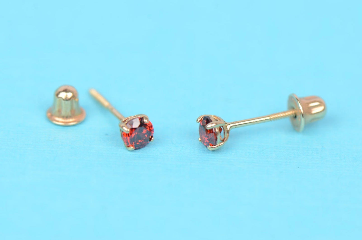 14K Solid Yellow Gold 3mm Round Birthstone Stud Earrings with screw back