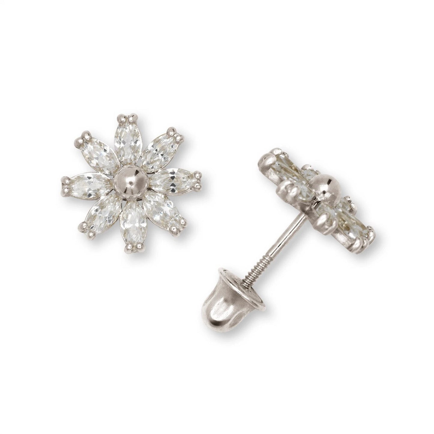 14K Yellow & White Gold Flower Pretty Earrings for Women