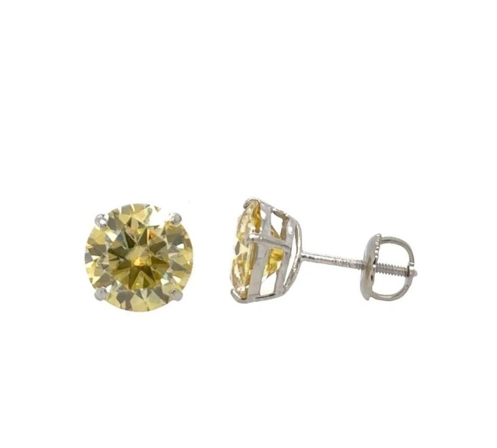 14K Gold GRA Certified D-VVS1 Lemon Yellow Moissanite Screw Back Studs Earrings
