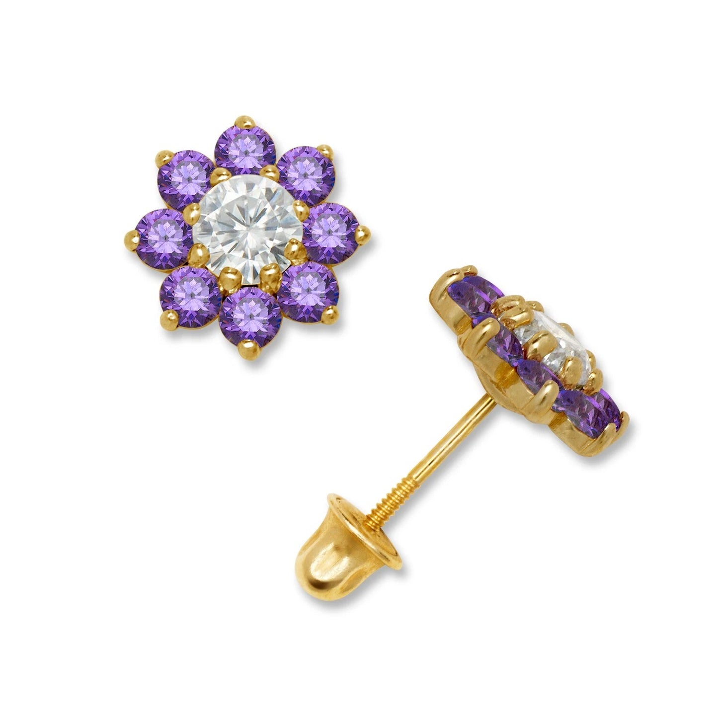 14K Yellow & White Gold Large Beautiful CZ Flower Stud Earrings for Women