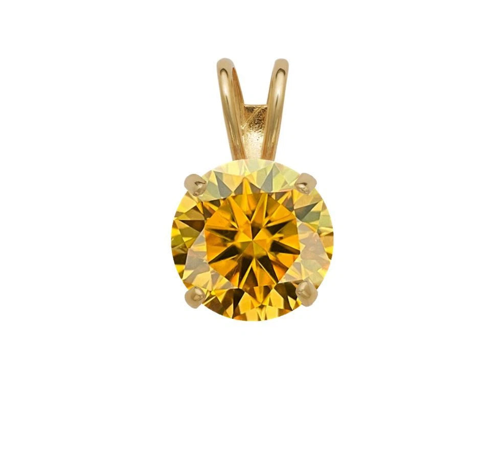 14K GRA Certified D-VVS1 Round Gold Yellow Moissanite Pendant