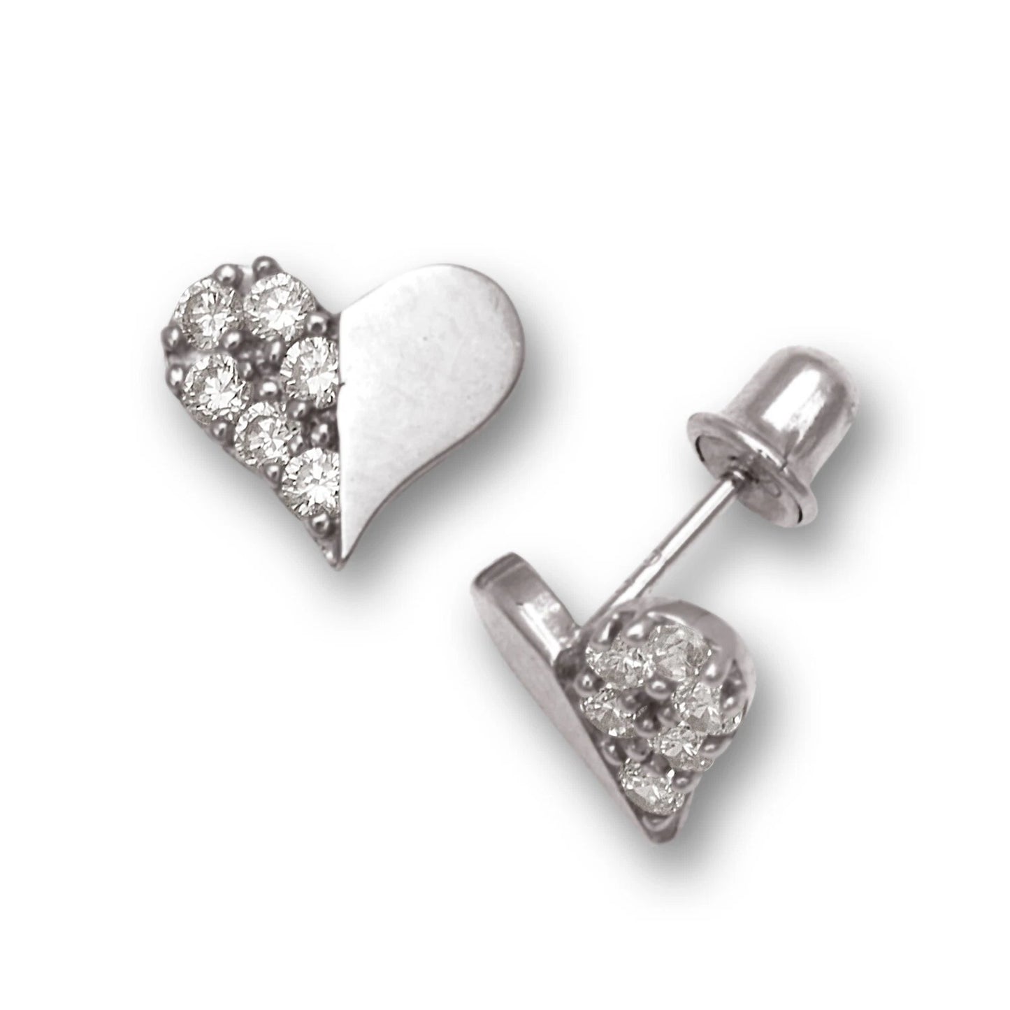 14K Yellow & White Gold Love Heart CZ Stud Earrings for Women