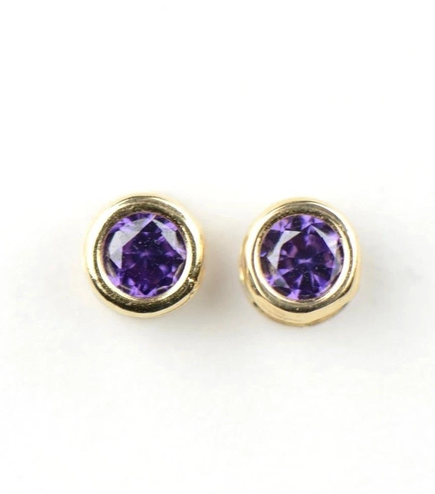 14K Round Bezel Set Yellow Gold 3mm Birthstone Earrings 3MM