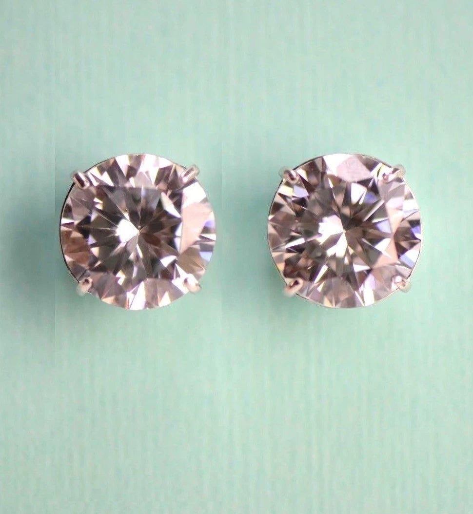 14k Heavy Basket White Gold Round AAA Quality CZ Stud with push back