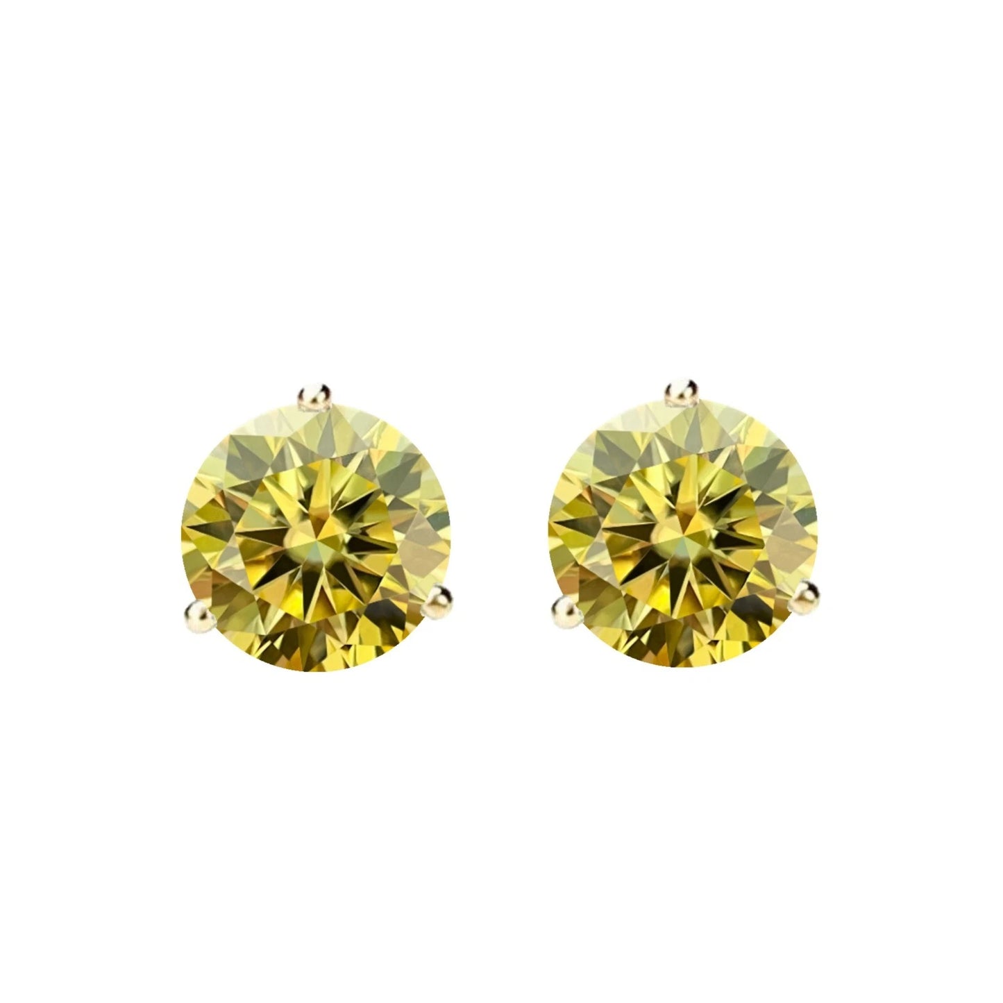 14KGold GRACertifiedD-VVS1 LemonYellow Moissanite Martini PushBack Stud Earrings