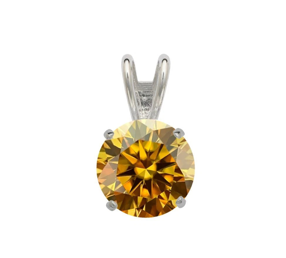 14K Gold GRA Certified D-VVS1 Round White Champagne Moissanite Pendant