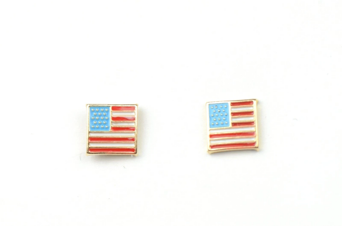 14K Yellow Gold American Flag Stud Earrings with Enamel