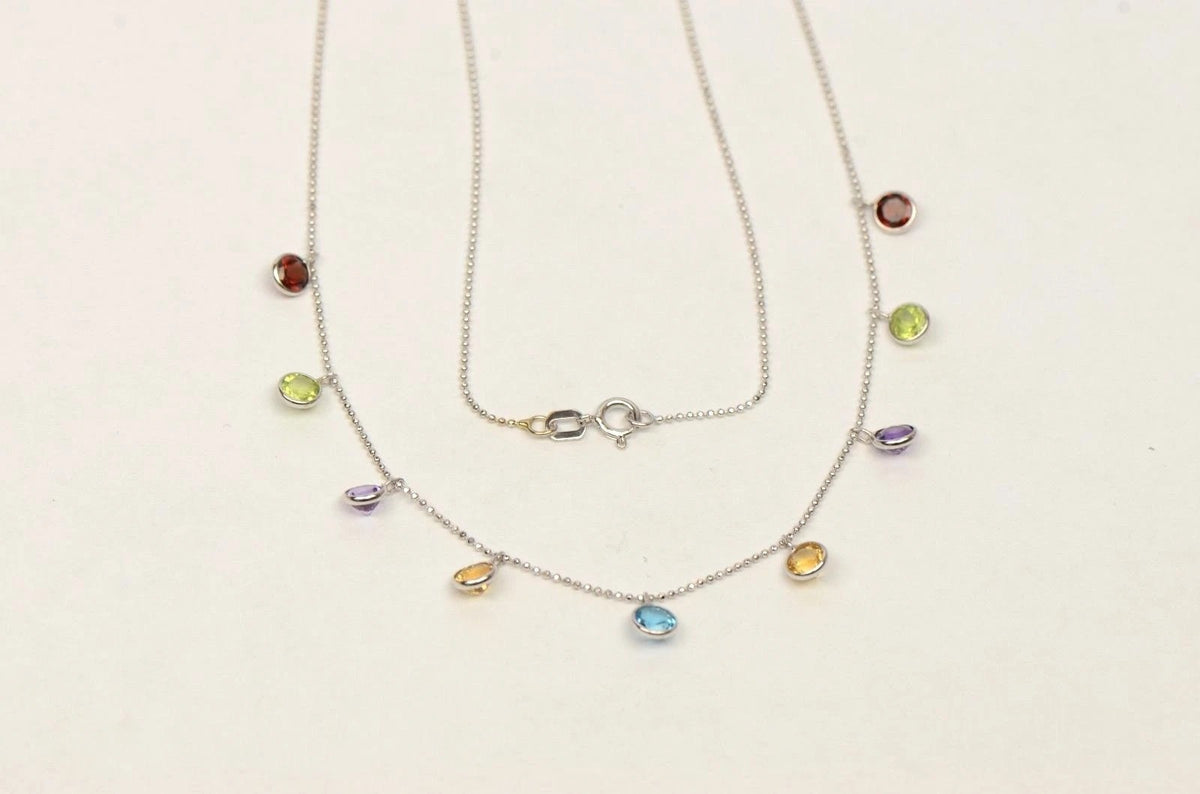 14k White Gold Round Multi-color CZ by the yard 18" Cleopatra Necklace