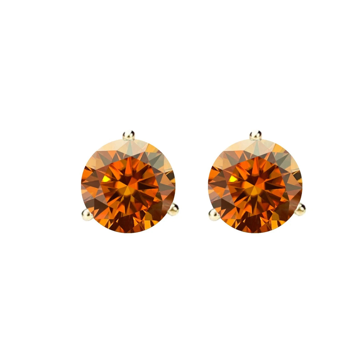 14KGold GRACertifiedD-VVS1 Orange Moissanite Martini PushBack Stud Earrings
