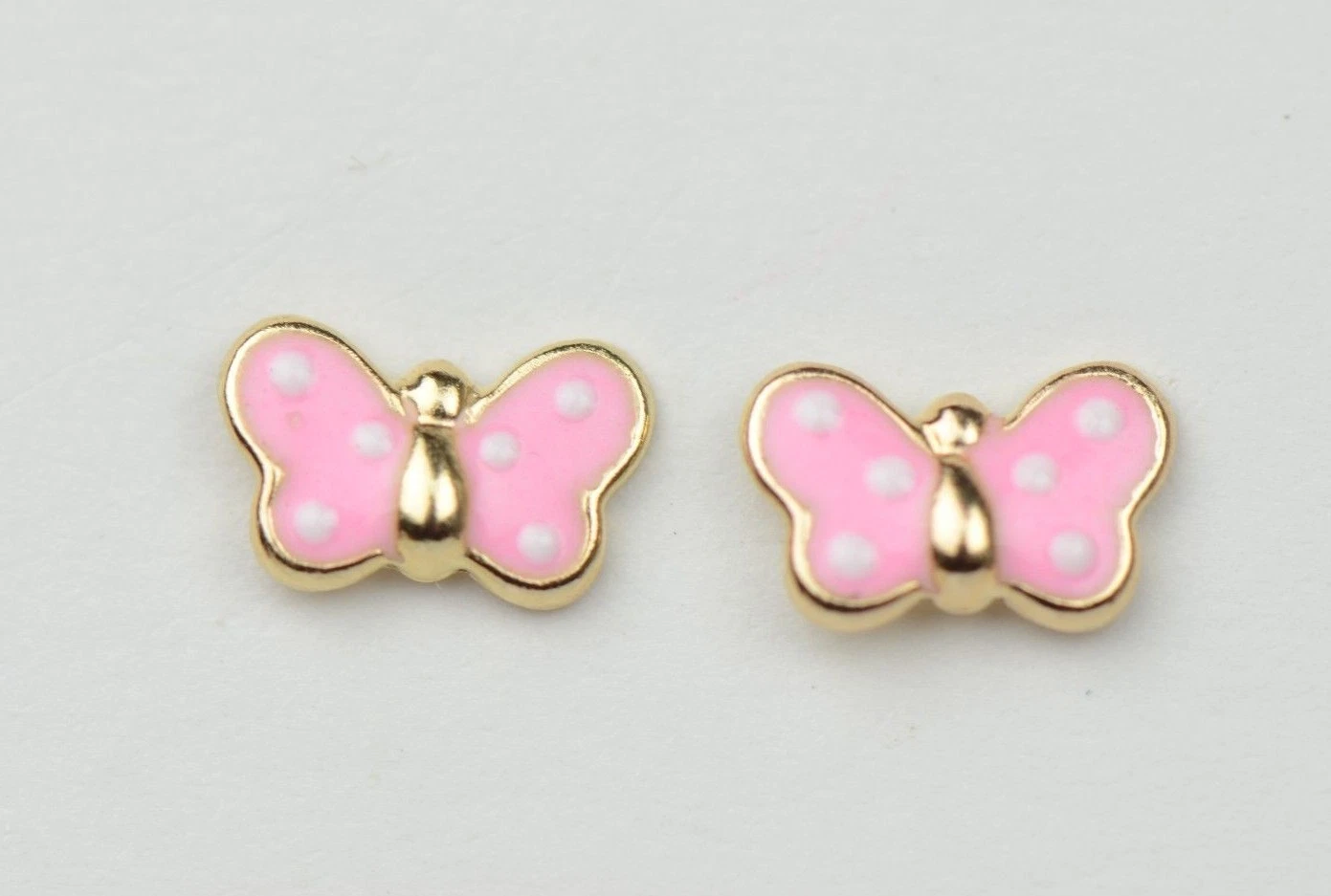 Gold 14k Yellow Enamel Butterfly Baby Earrings with Screw Back