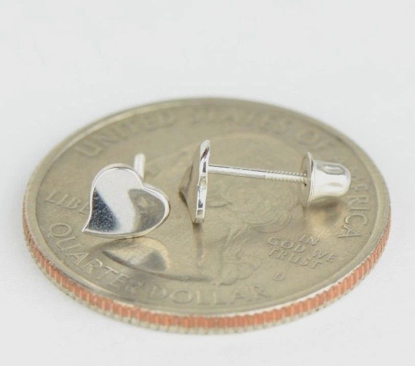 14K Solid White Yellow Gold Heart Shape Stud Earrings