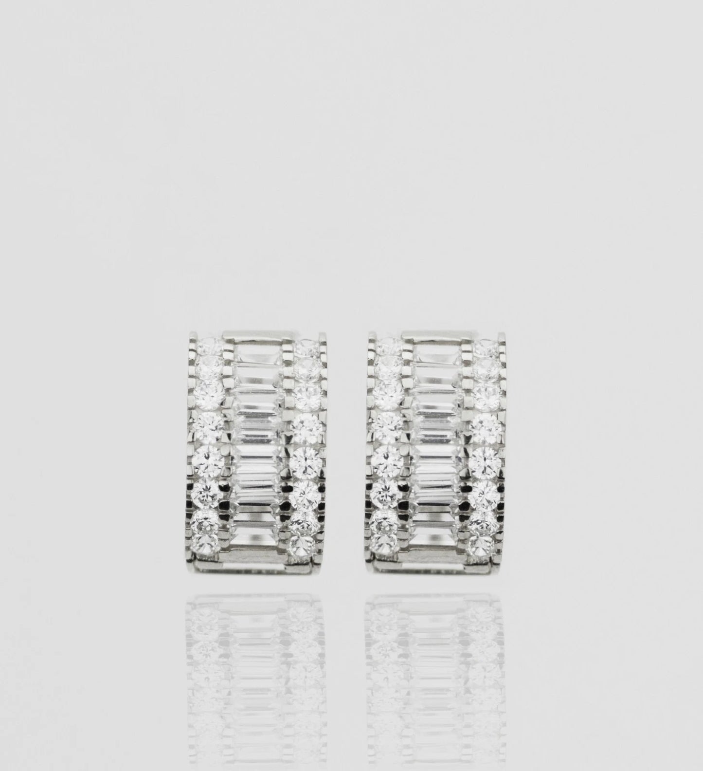 14k Yellow and White Gold Baguette Huggie Hoop Earrings