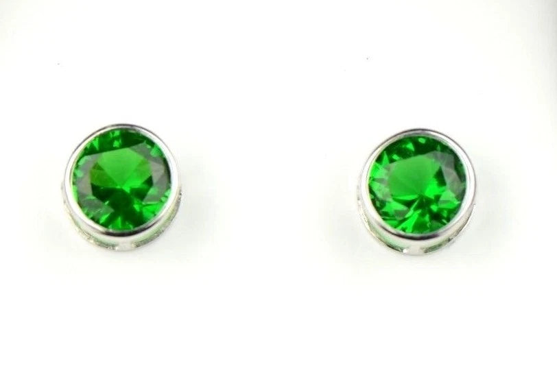 14K Round Bezel Set 5mm White Gold Birthstone Earrings