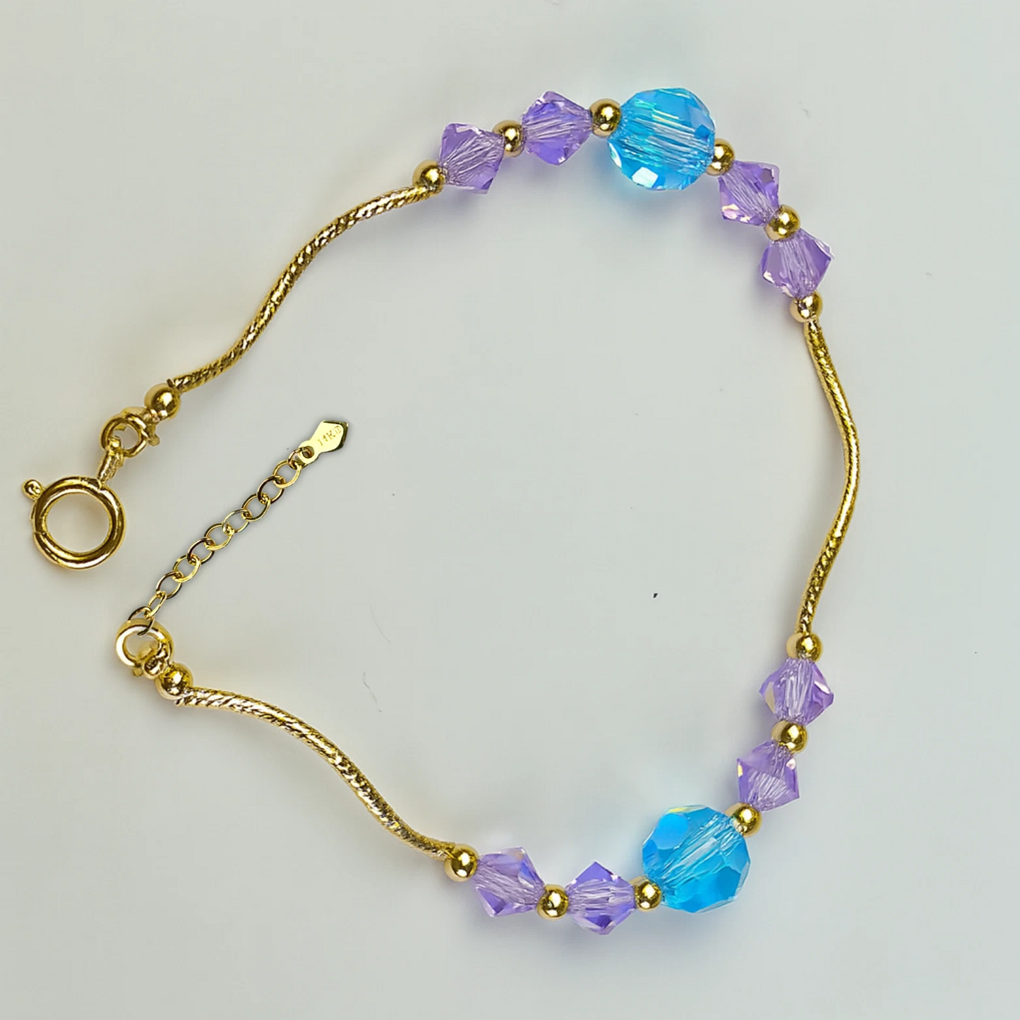 14K Yellow Gold Elegant Crystals Bracelet Kids Baby Girls & Boy -With Extension