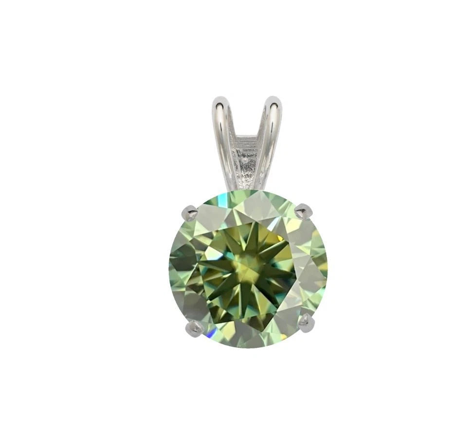 14K Gold GRA Certified D-VVS1 Round White Green Moissanite Pendant