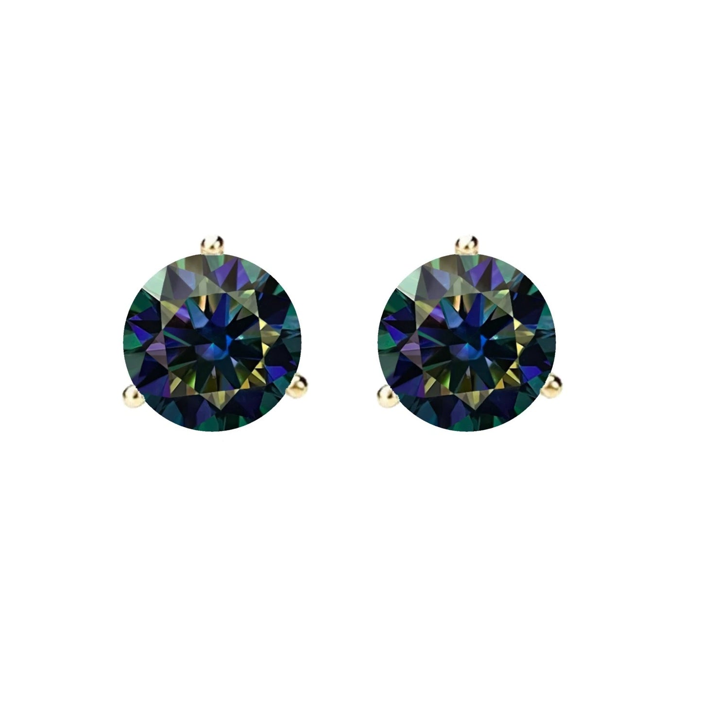 14KGold GRACertifiedD-VVS1 Rainbow Blue Moissanite Push Back Stud Earrings