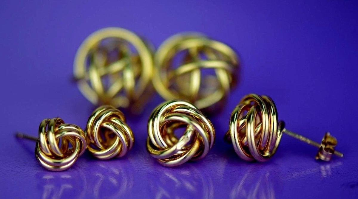 14K Yellow and White Gold Polished Love Knot Stud Earrings