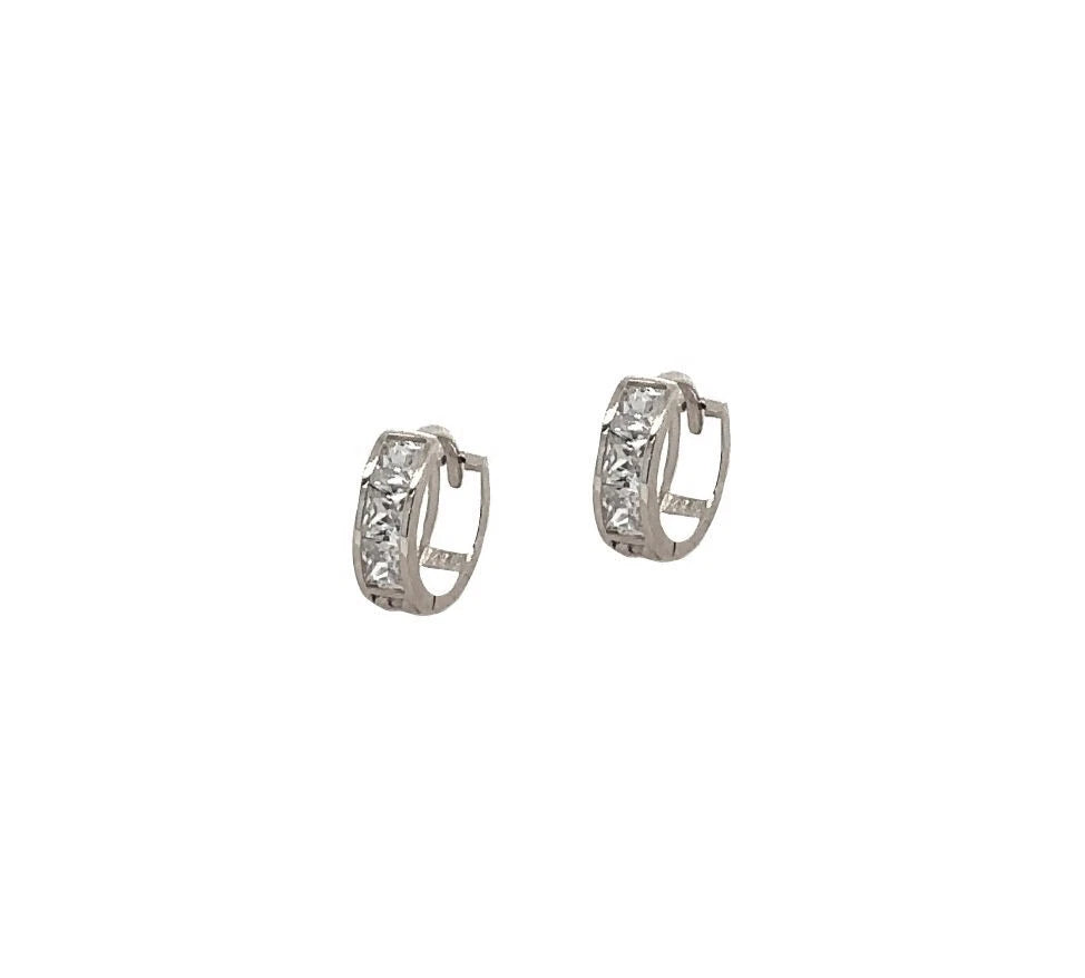 14K White Gold Princess Cut Huggie Hoop Earrings