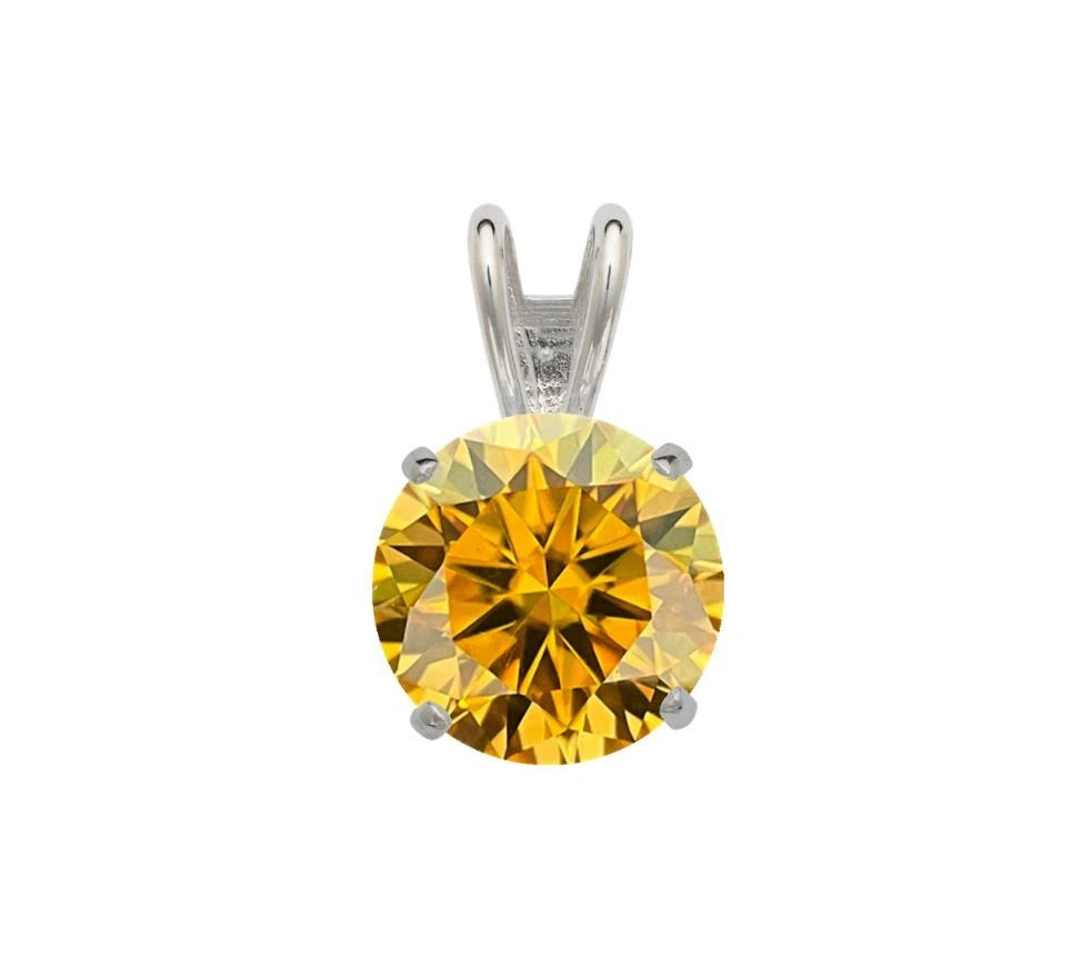 14K Gold GRA Certified D-VVS1 Round Yellow Moissanite Pendant