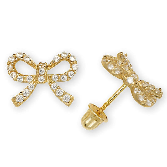 14K Yellow & White Gold Elegant Large Bow Studs Earrings for Women